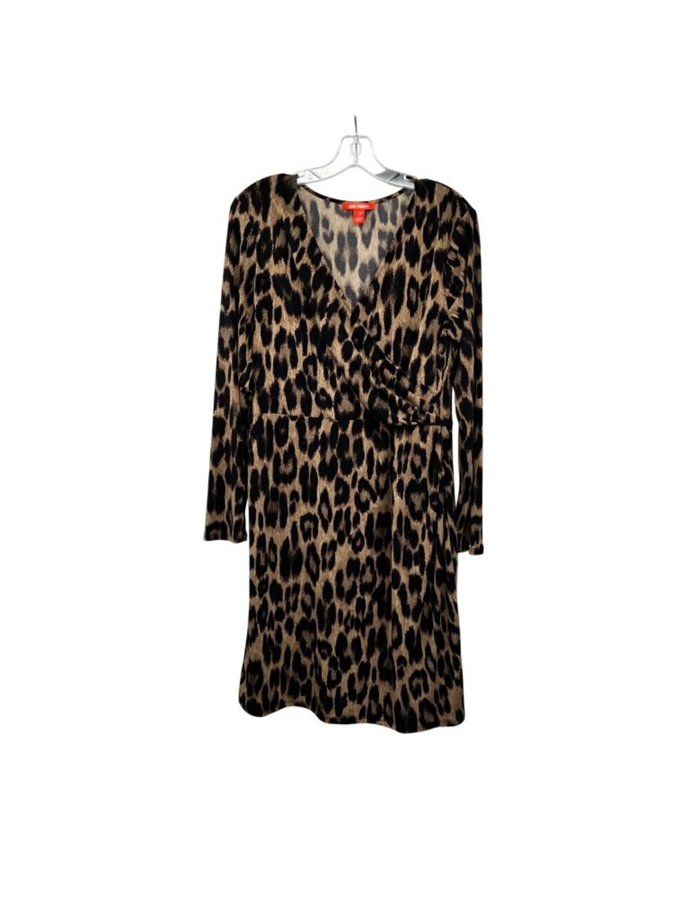 Joe Fresh Leopard Print Surplice Dress Long Sleeve Black/Tan Size Large